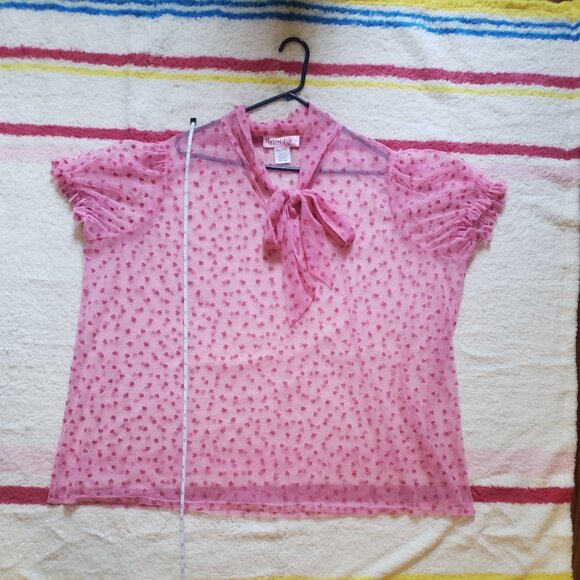 Shop My Violet Pink Red Hearts See Through Tie Neck Top - Picture 2 of 7
